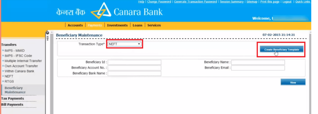 Canara Bank Netbanking