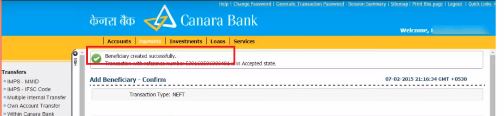 Canara Bank Netbanking